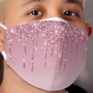 Womens Elegant Pink Dripping Glitter Nail Polish Effect Printed Sparkle Texture Cloth Face Mask