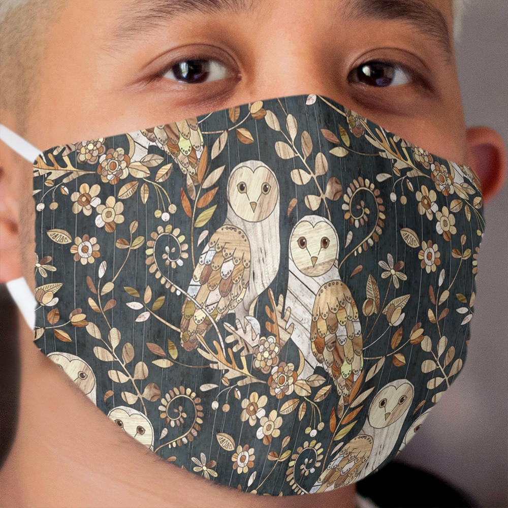 Wooden Wonderland Barn Owl Collage Cloth Face Mask