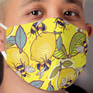 Yellow lemon and bee garden. Cloth Face Mask
