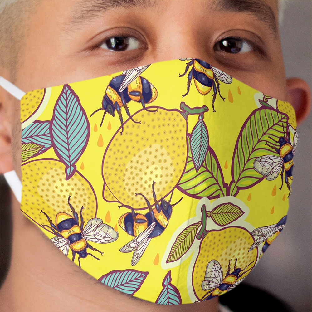 Yellow lemon and bee garden. Cloth Face Mask