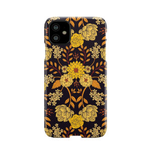 Yellow, Orange & Navy Blue Dark Floral Pattern Phone Case