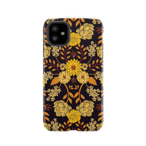 Yellow, Orange & Navy Blue Dark Floral Pattern Tough Phone Case