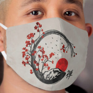 Zen Enso Circle and Sakura Branches Cloth Face Mask