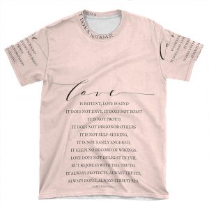 1 Corinthians 13:4-7, Love Verses, Bible Verse Lettering, Love Is Patient, Farmhouse Decor AOP T-shirt Tee