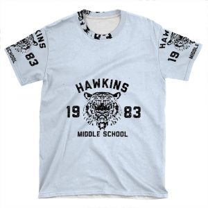 110. Stranger Things Hawkins Middle School Black Version AOP T-shirt Tee