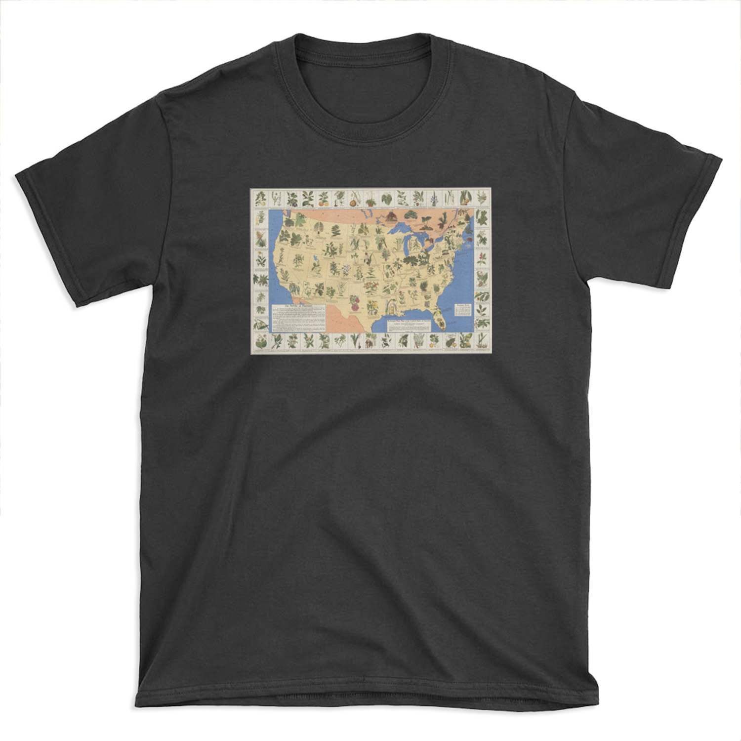 1932 Medicinal Plant Map of the United States. Amazing map of ‘Herbal Cures’ T-shirt Tee