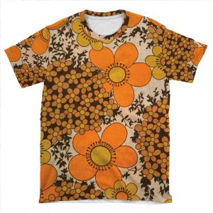 60S 70S Orange Floral Pattern AOP T-shirt Tee