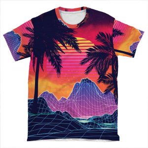 80S Vaprwave Rocks And Palm Trees Design AOP T-shirt Tee