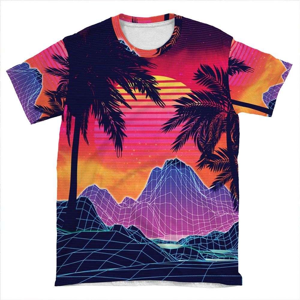 80S Vaprwave Rocks And Palm Trees Design AOP T-shirt Tee