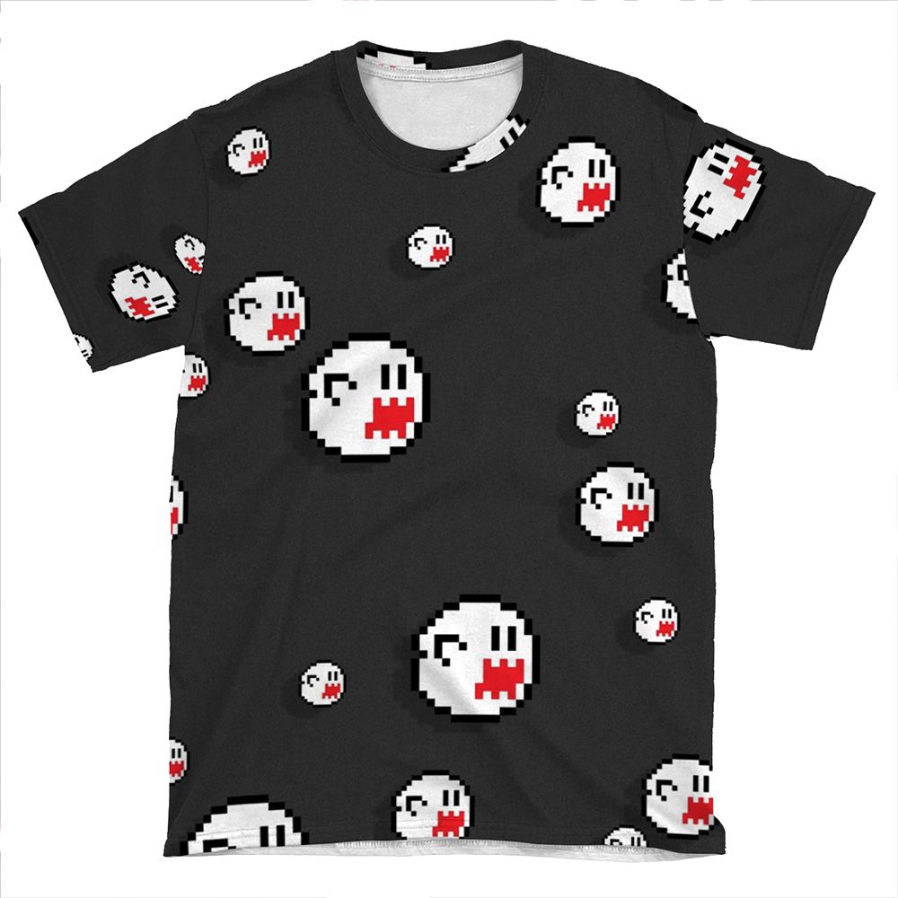 8Bit Ghost Phone - Flat Grey AOP T-shirt Tee