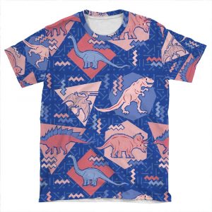 90's Dinosaur Pattern - Rose Quartz And Serenity Version AOP T-shirt Tee