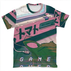 90S Anime Cat Game Over Vaperwave Grunge Pixel Kawaii AOP T-shirt Tee