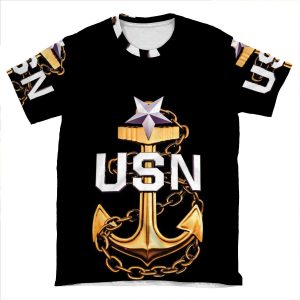 A Senior Chief Petty Officer's Gold Fouled Anchor AOP T-shirt Tee