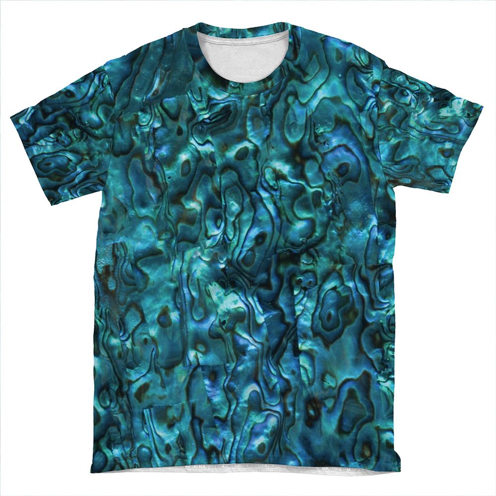 Abalone Shell | Paua Shell | Seashell Patterns | Sea Shells | Cyan Blue Tint | AOP T-shirt Tee
