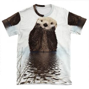 Adorable Smiling Otter In Lake AOP T-shirt Tee