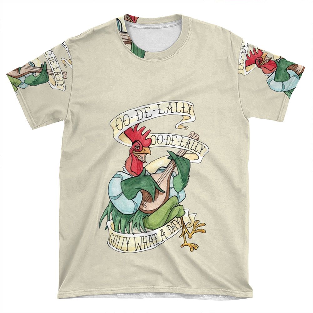 Alan-A-Dale Rooster : Oo-De-Lally Golly What A Day Tattoo Watercolor Painting Robin Hood AOP T-shirt Tee