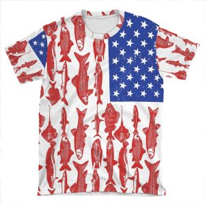 American Flag Fishing Design AOP T-shirt Tee