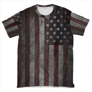 American Flag On Weathered Wood AOP T-shirt Tee