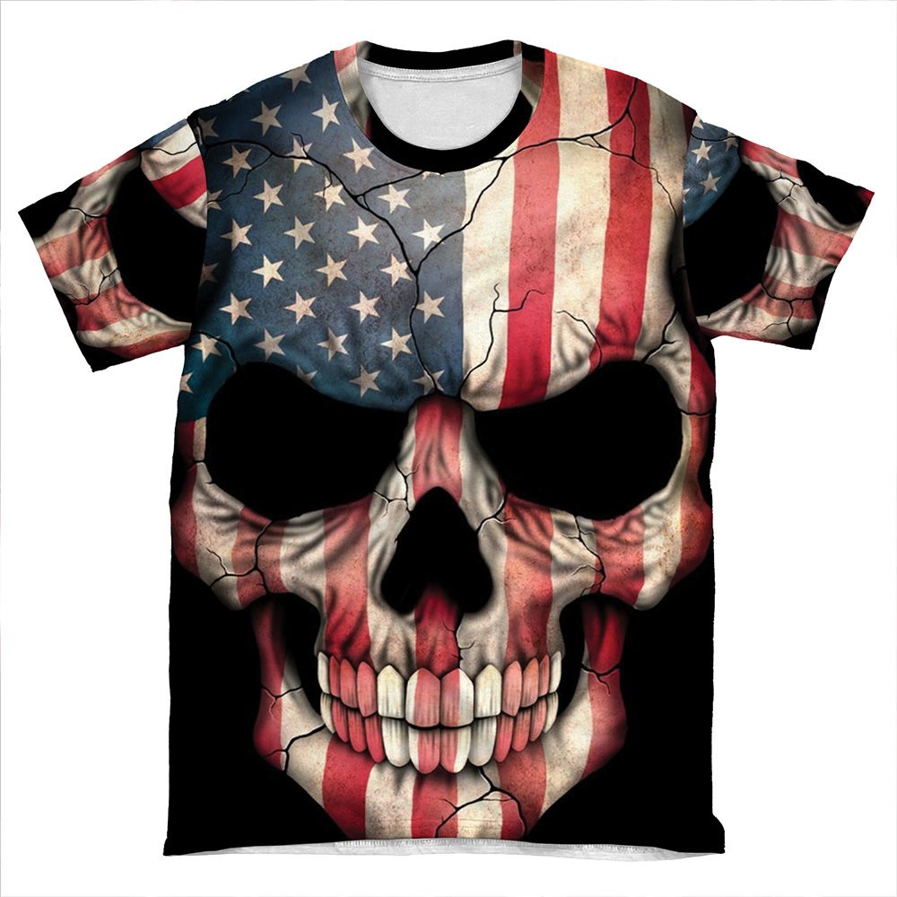 American Flag Skull AOP T-shirt Tee