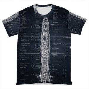 Apollo Saturn V Blueprint In High Resolution (Black) AOP T-shirt Tee