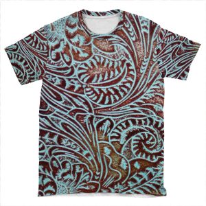 Aqua Brown Tooled Leather Pattern AOP T-shirt Tee