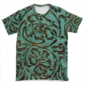 Aqua Flowers Tooled Leather Pattern AOP T-shirt Tee
