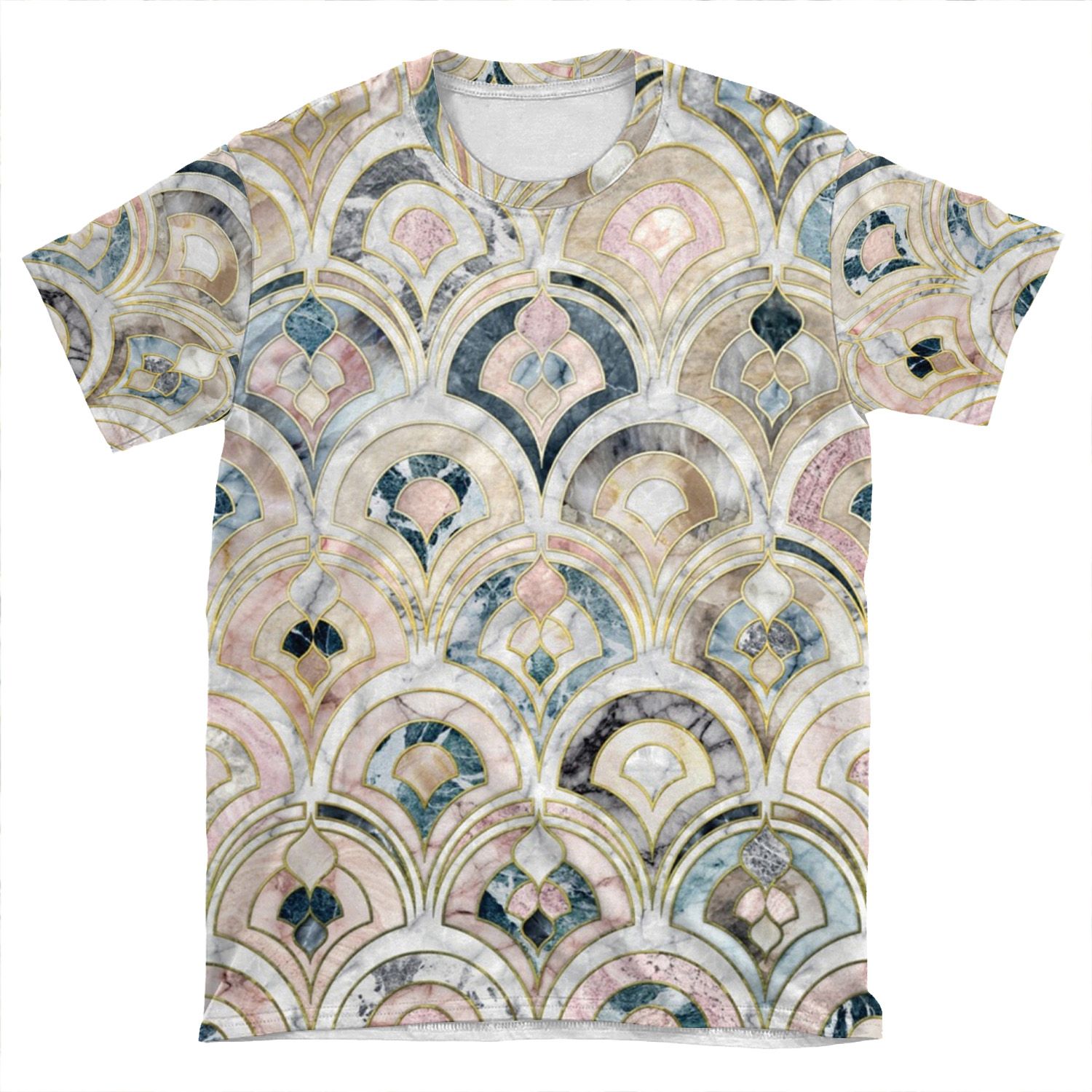 Art Deco Marble Tiles In Soft Pastels AOP T-shirt Tee