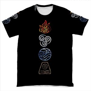 Avatar The Last Airbender Legend Of Korra Elements Fire Air Water Earth Cycle AOP T-shirt Tee