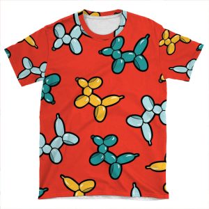 Balloon Animal Dogs Pattern In Red AOP T-shirt Tee