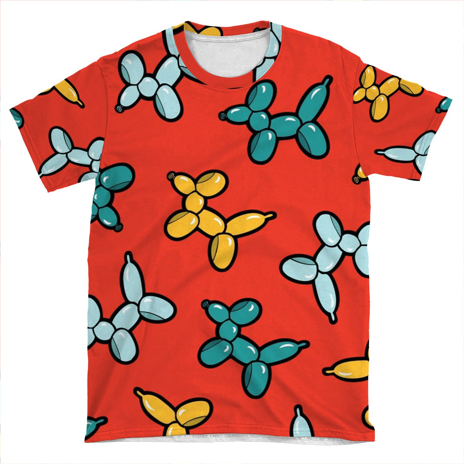 Balloon Animal Dogs Pattern In Red AOP T-shirt Tee
