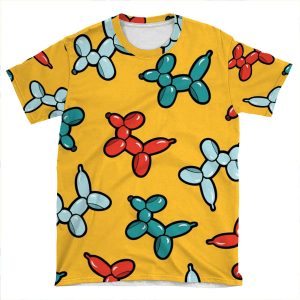 Balloon Animal Dogs Pattern In Yellow AOP T-shirt Tee