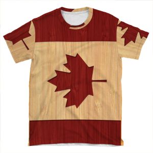 Bamboo Look & Engraved Canada Flag Maple Leaf AOP T-shirt Tee