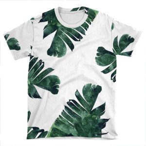 Banana Leaves Watercolor Painting, Tropical Botanical Jungle Nature Minimal Vibrant Modern Bohemian Illustration AOP T-shirt Tee