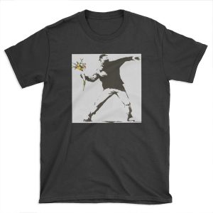 Banksy - Man Throwing Flowers - Antifa vs Police Manifestation Design For Men, Women, T-shirt Tee