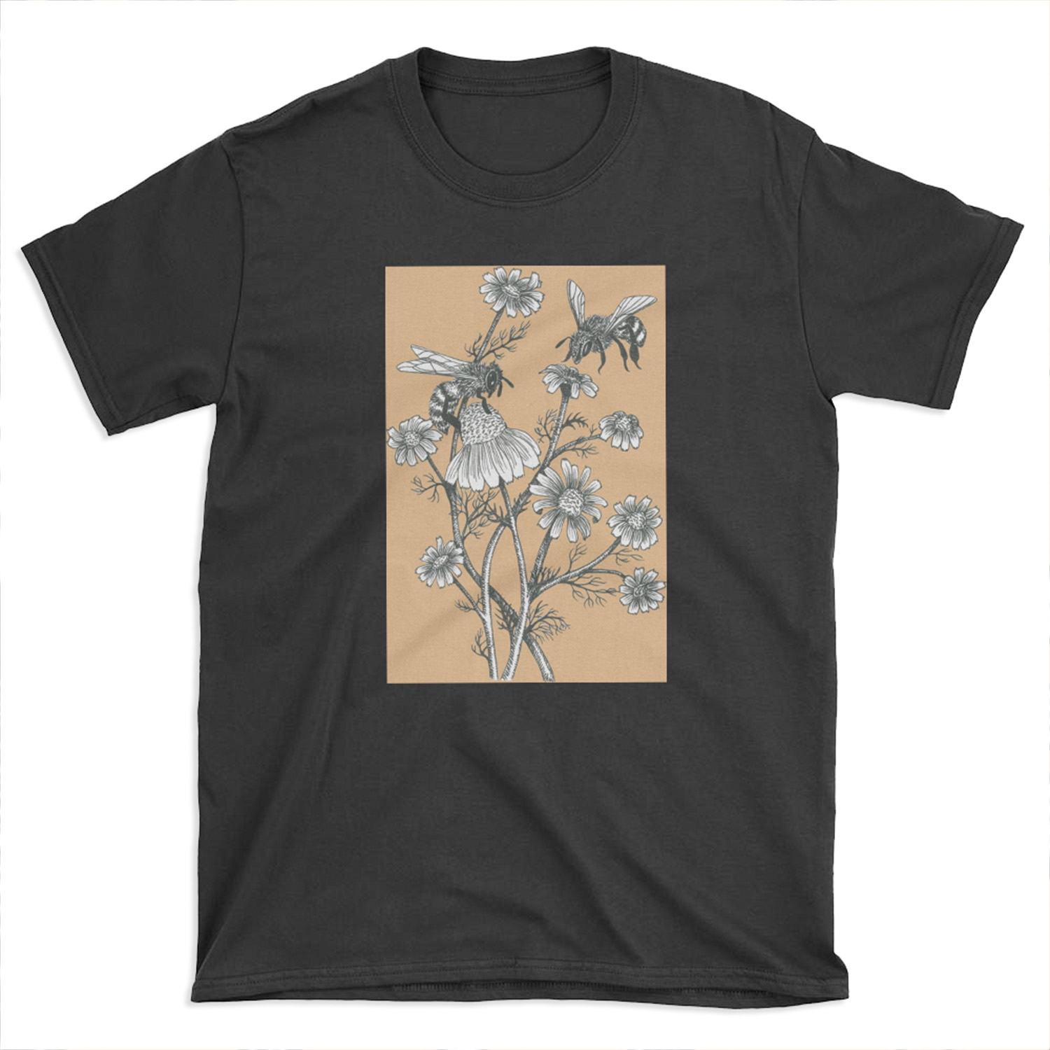 bees and chamomile on caramel background T-shirt Tee