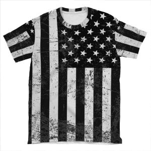 Black And White American Flag AOP T-shirt Tee