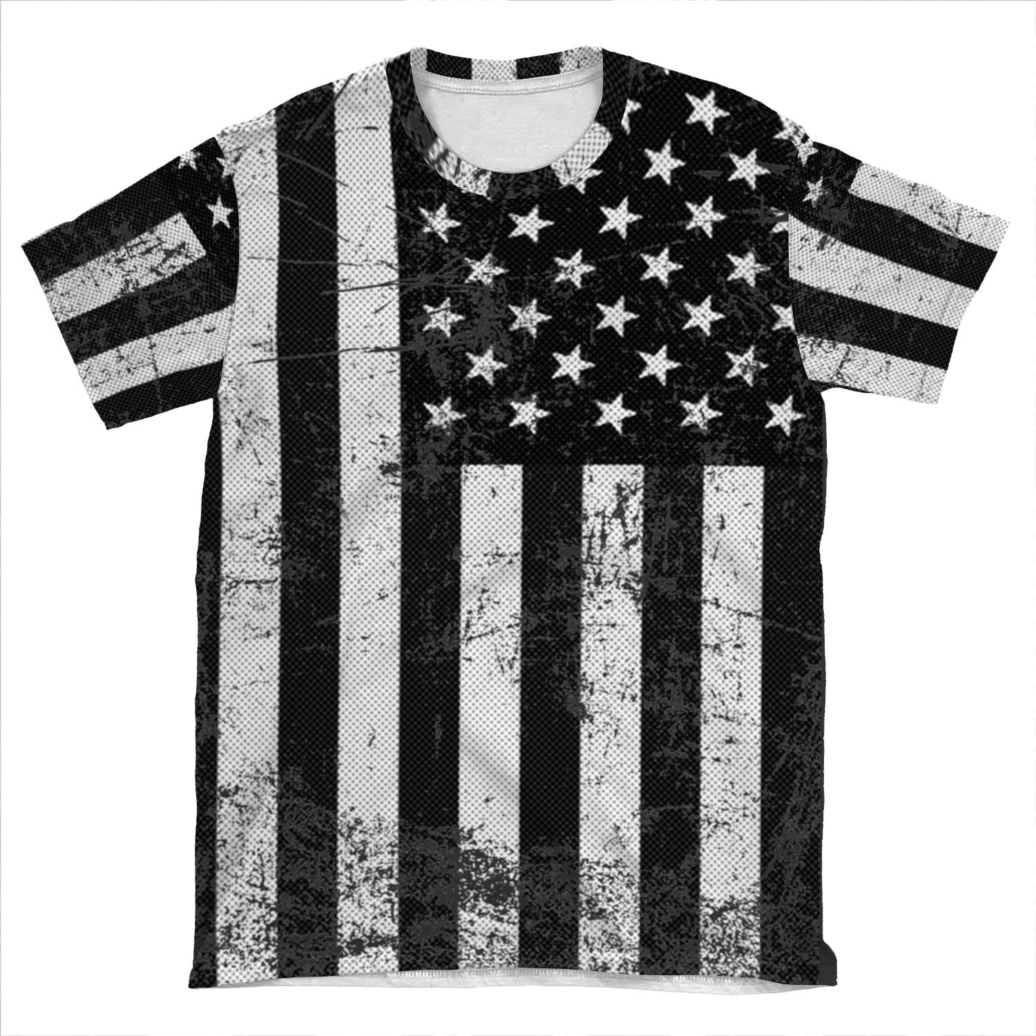 Black And White American Flag AOP T-shirt Tee