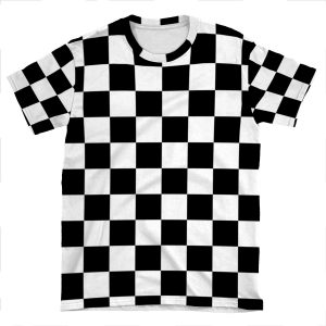 Black And White Checkerboard Pattern AOP T-shirt Tee