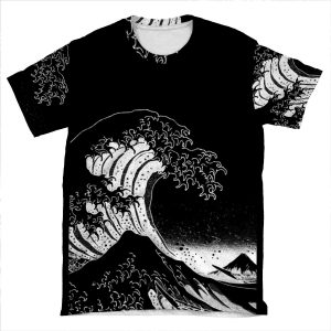 Black & White Hokusai Great Wave AOP T-shirt Tee