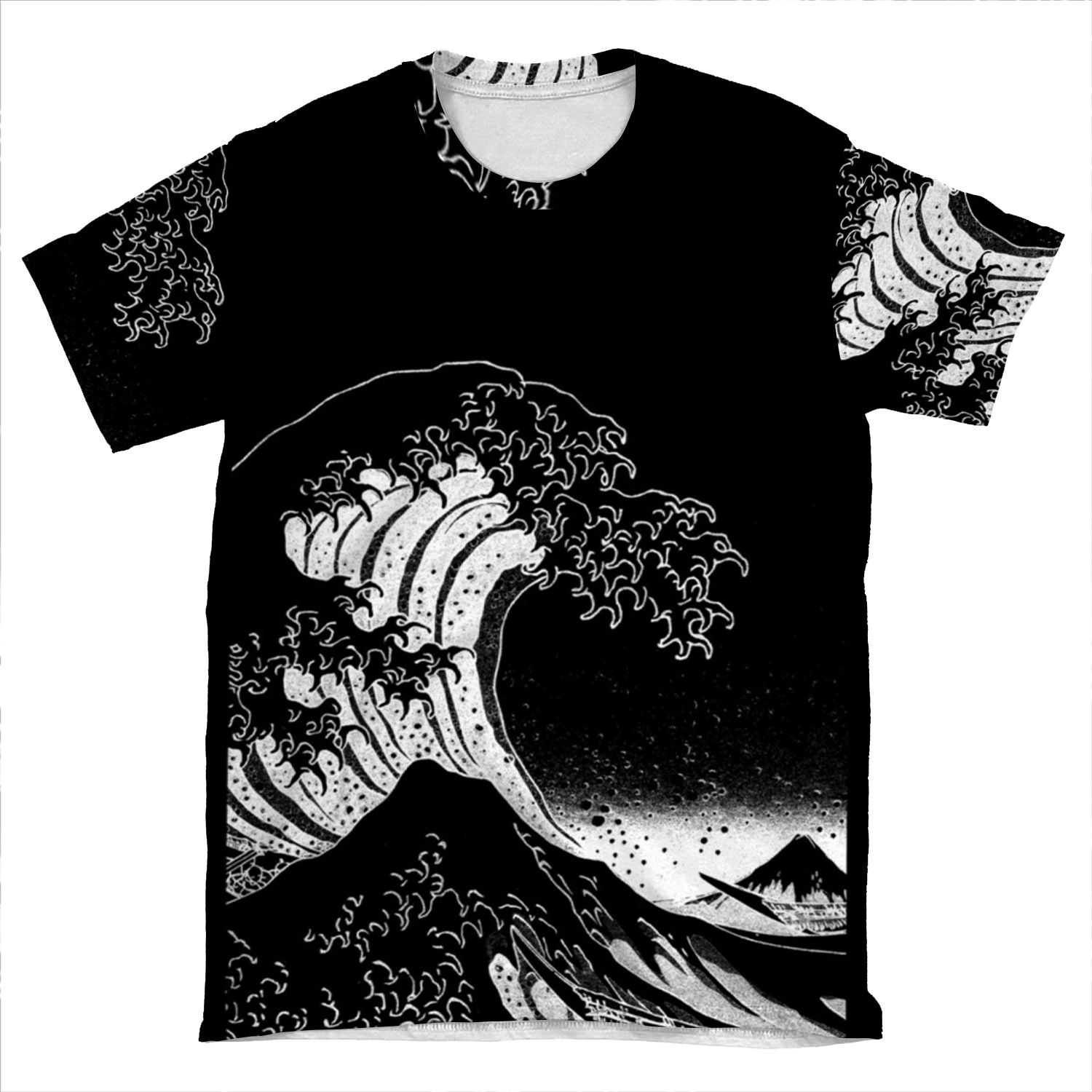 Black & White Hokusai Great Wave AOP T-shirt Tee