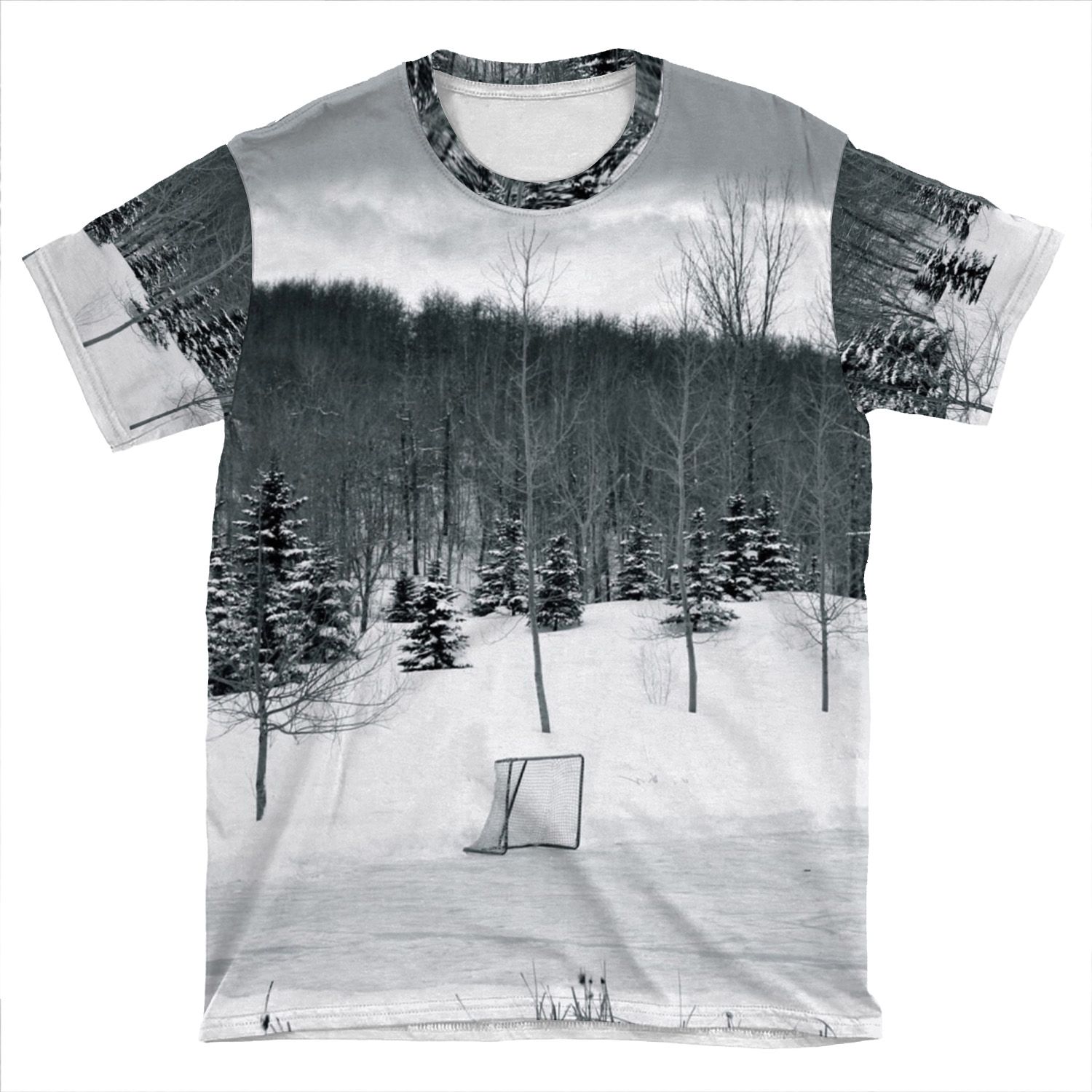 Black And White Pond Hockey AOP T-shirt Tee