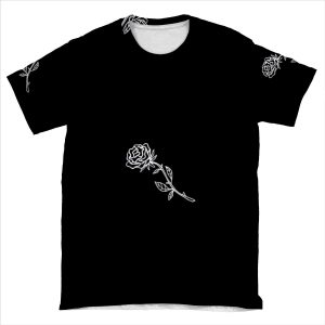 Black And White Rose Cover AOP T-shirt Tee