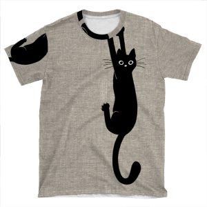 Black Cat Holding On AOP T-shirt Tee