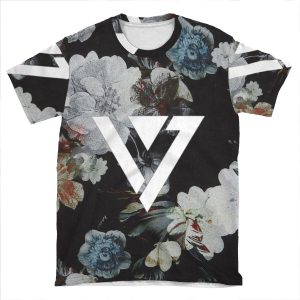 Black Floral Seventeen Kpop AOP T-shirt Tee
