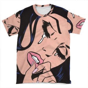 Black Hair Crying Comic Girl AOP T-shirt Tee