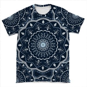 Black White Blue Mandala AOP T-shirt Tee