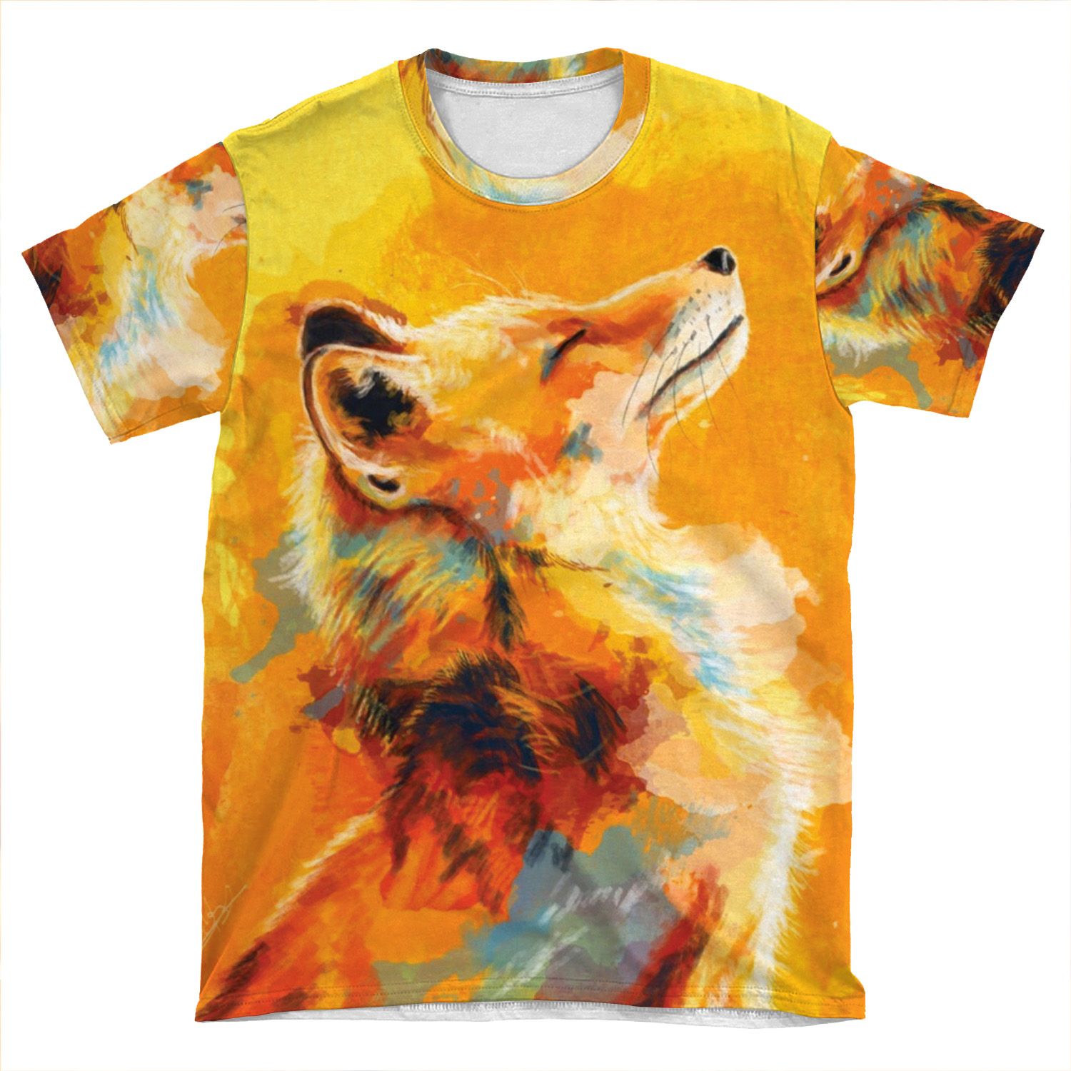 Blissful Light - Fox Illustration, Animal Portrait, Inspirational AOP T-shirt Tee