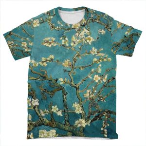 Blossoming Almond Tree, Famous Post Impressionism Fine Art Oil Painting By Vincent Van Gogh. AOP T-shirt Tee