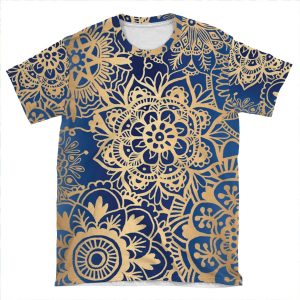 Blue And Gold Mandala Pattern AOP T-shirt Tee