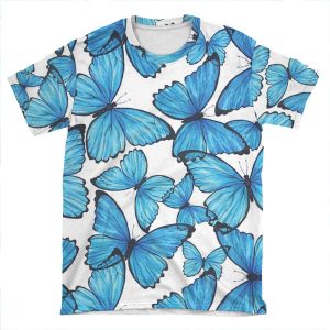 Blue Butterfly Pattern AOP T-shirt Tee